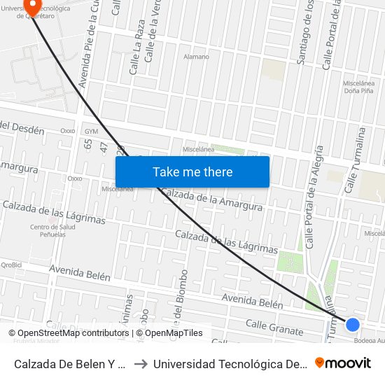 Calzada De Belen Y Plateros to Universidad Tecnológica De Querétaro map