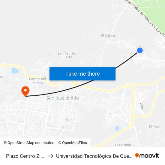 Plazo Centro  Zibata to Universidad Tecnológica De Querétaro map