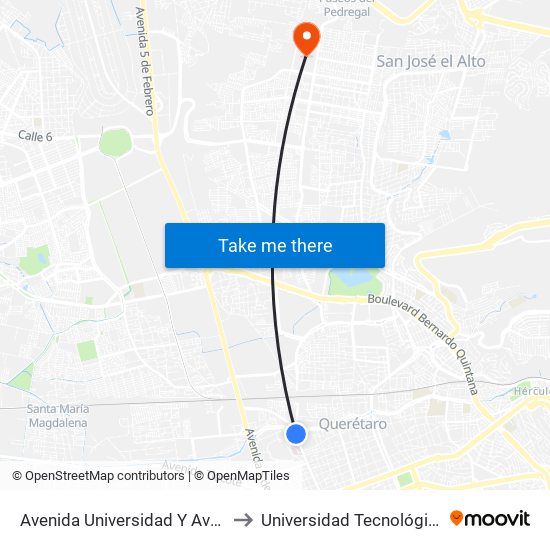 Avenida Universidad Y Avenida Tecnológico to Universidad Tecnológica De Querétaro map