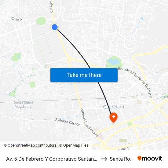 Av. 5 De Febrero Y Corporativo Santander to Santa Rosa map