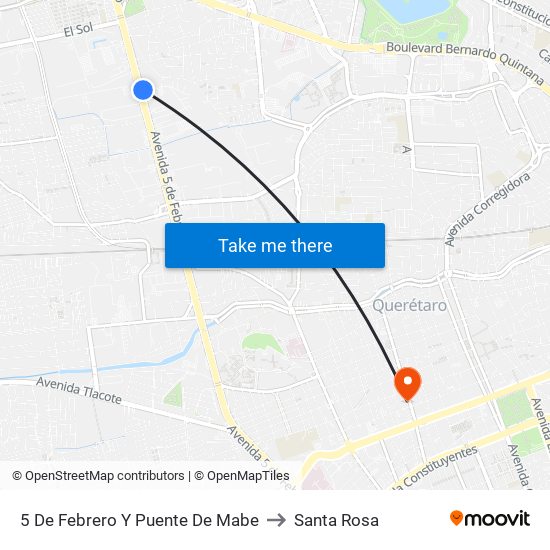 5 De Febrero Y Puente De Mabe to Santa Rosa map