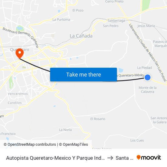 Autopista Queretaro-Mexico Y Parque Industrial El Marques to Santa Rosa map