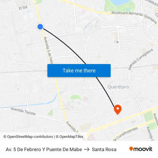 Av. 5 De Febrero Y Puente De Mabe to Santa Rosa map
