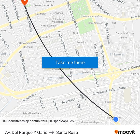 Av. Del Parque Y Garis to Santa Rosa map