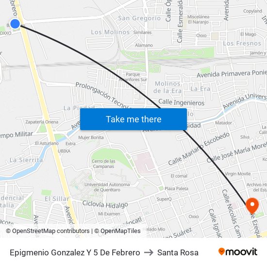 Epigmenio Gonzalez Y 5 De Febrero to Santa Rosa map