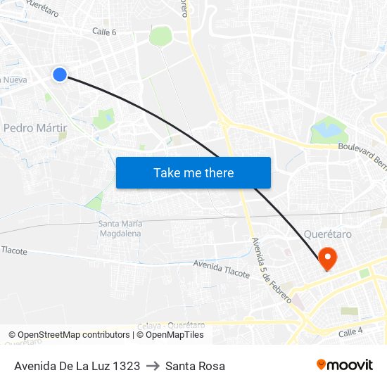 Avenida De La Luz 1323 to Santa Rosa map