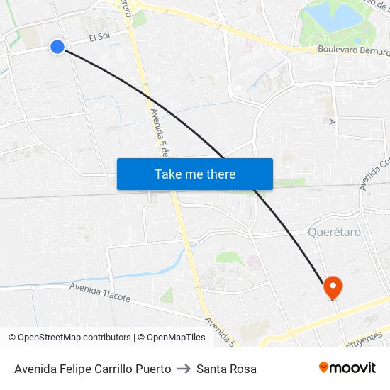 Avenida Felipe Carrillo Puerto to Santa Rosa map