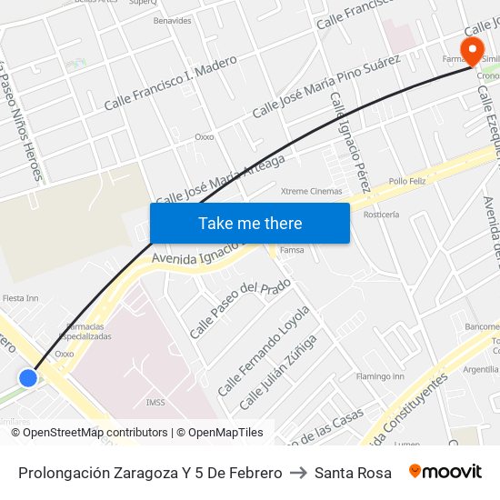 Prolongación Zaragoza Y 5 De Febrero to Santa Rosa map