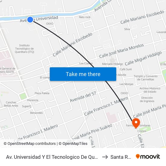 Av. Universidad Y El Tecnologico De Queretaro to Santa Rosa map
