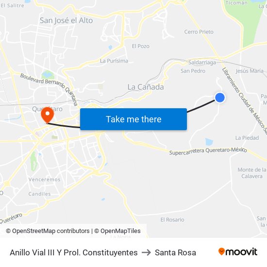 Anillo Vial III Y Prol. Constituyentes to Santa Rosa map