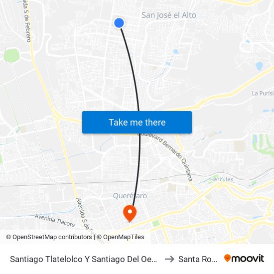 Santiago Tlatelolco Y Santiago Del Oeste to Santa Rosa map