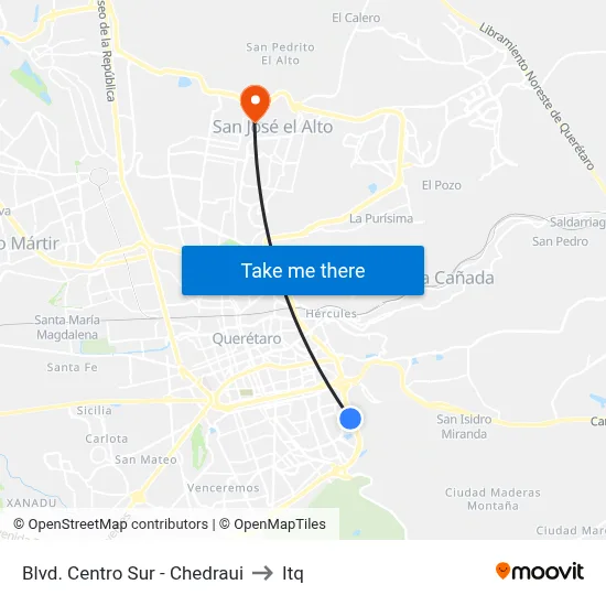 Blvd. Centro Sur - Chedraui to Itq map