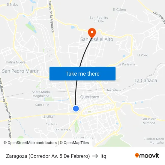Zaragoza (Corredor Av. 5 De Febrero) to Itq map