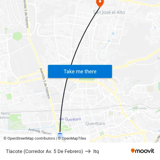Tlacote (Corredor Av. 5 De Febrero) to Itq map