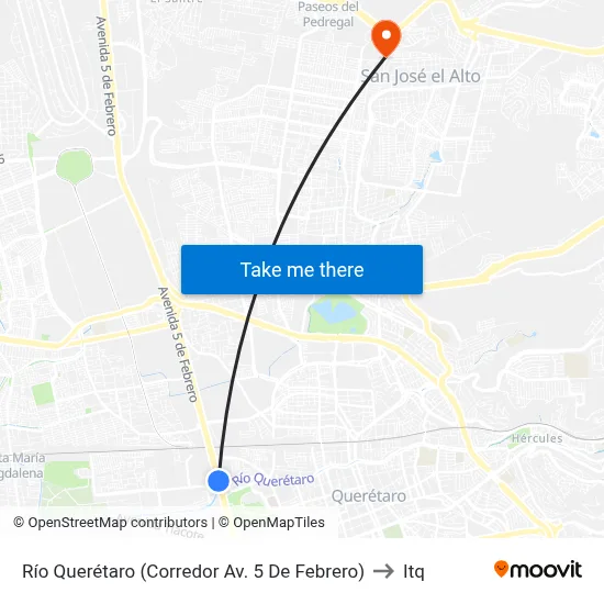 Río Querétaro (Corredor Av. 5 De Febrero) to Itq map
