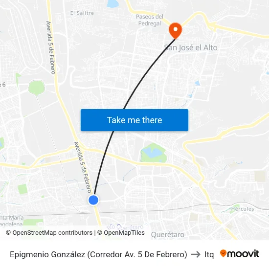 Epigmenio González (Corredor Av. 5 De Febrero) to Itq map