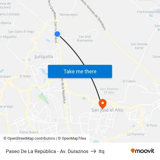 Paseo De La República - Av. Duraznos to Itq map