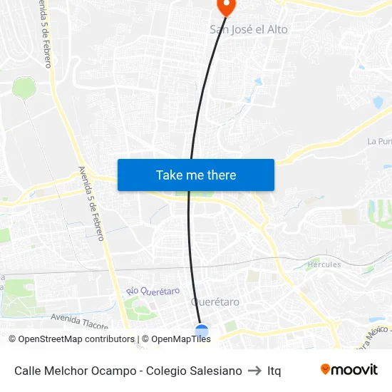 Calle Melchor Ocampo - Colegio Salesiano to Itq map