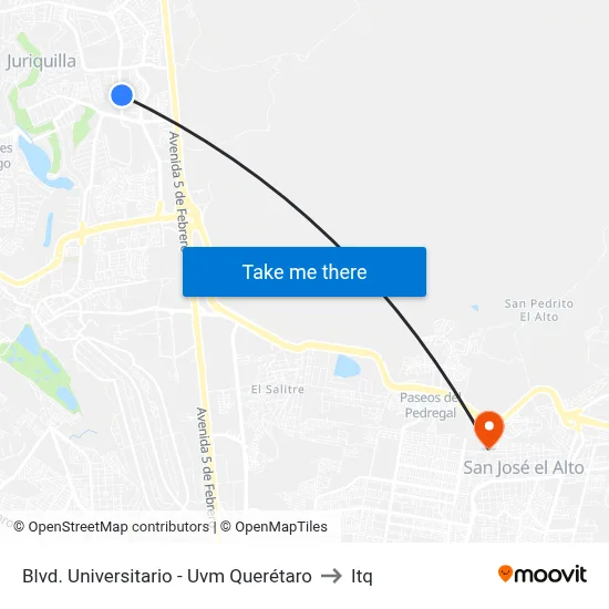 Blvd. Universitario - Uvm Querétaro to Itq map