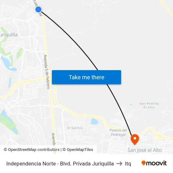 Independencia Norte - Blvd. Privada Juriquilla to Itq map