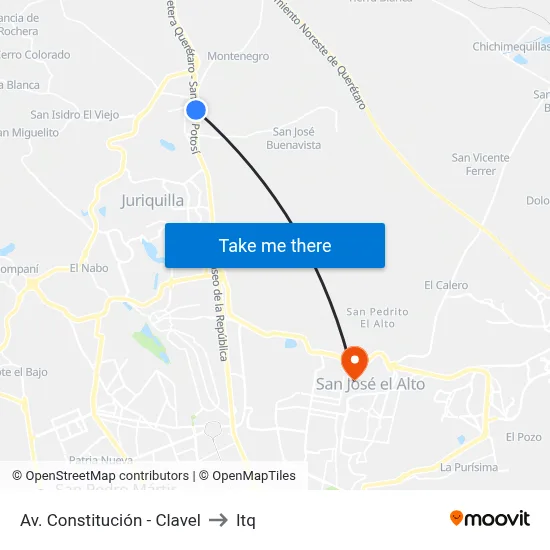 Av. Constitución - Clavel to Itq map