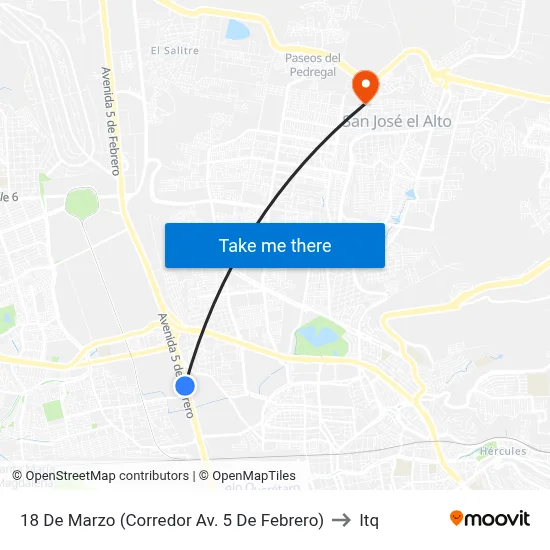 18 De Marzo (Corredor Av. 5 De Febrero) to Itq map