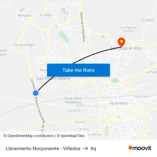 Libramiento Norponiente - Viñedos to Itq map