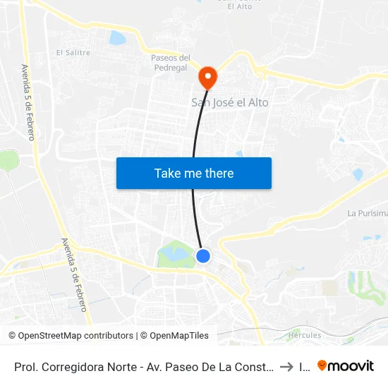 Prol. Corregidora Norte - Av. Paseo De La Constitución to Itq map