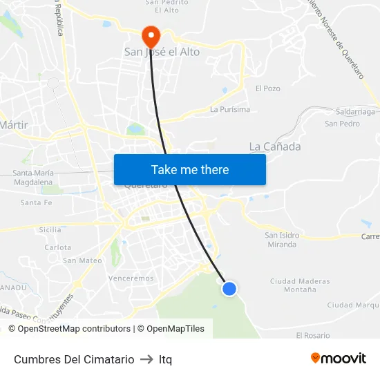 Cumbres Del Cimatario to Itq map