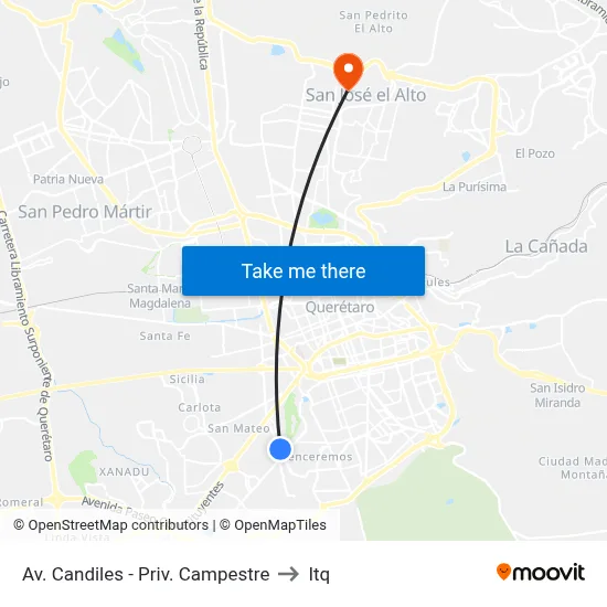Av. Candiles - Priv. Campestre to Itq map