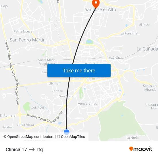 Clínica 17 to Itq map
