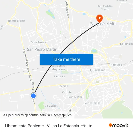 Libramiento Poniente - Villas La Estancia to Itq map