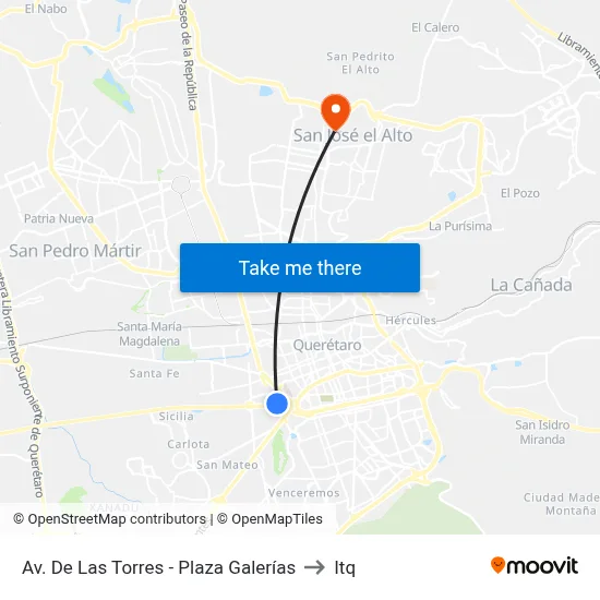 Av. De Las Torres - Plaza Galerías to Itq map