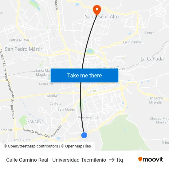Calle Camino Real -  Universidad Tecmilenio to Itq map