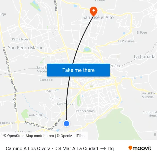 Camino A Los Olvera - Del Mar A La Ciudad to Itq map