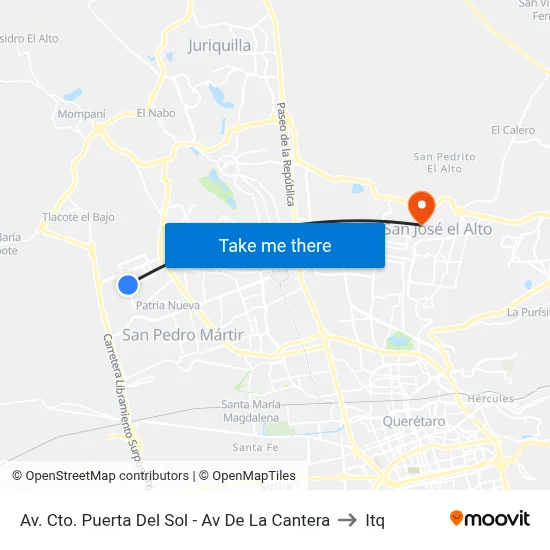 Av. Cto. Puerta Del Sol - Av De La Cantera to Itq map