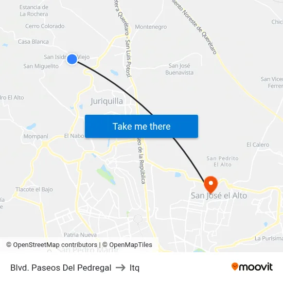 Blvd. Paseos Del Pedregal to Itq map