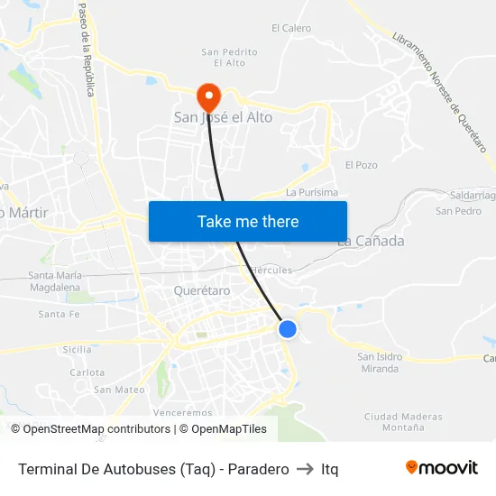 Terminal De Autobuses (Taq) - Paradero to Itq map