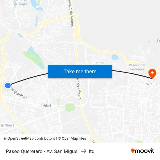 Paseo Querétaro - Av. San Miguel to Itq map