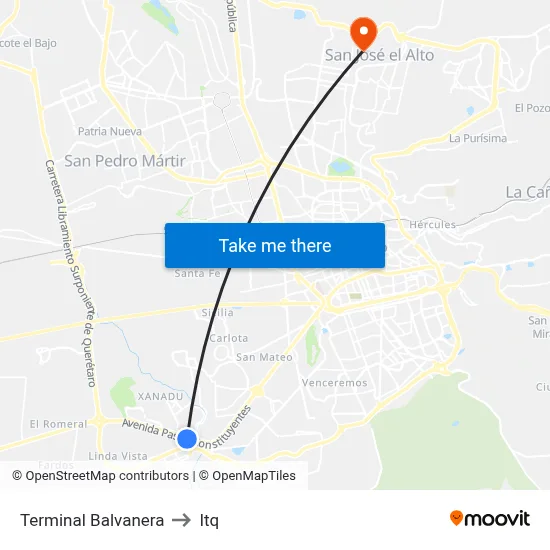 Terminal Balvanera to Itq map