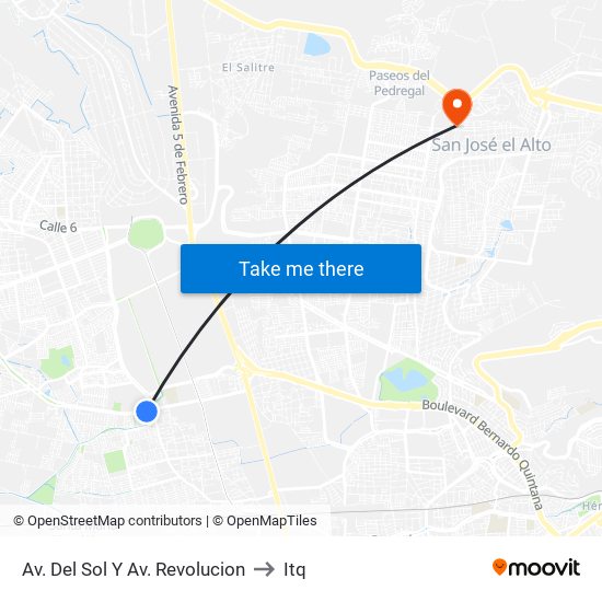 Av. Del Sol Y Av. Revolucion to Itq map
