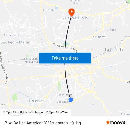 Blvd De Las Americas Y Misioneros to Itq map