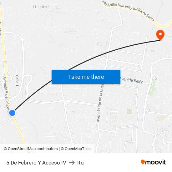 5 De Febrero Y Acceso IV to Itq map