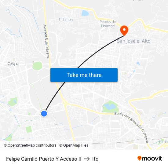 Felipe Carrillo Puerto Y Acceso II to Itq map