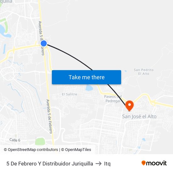 5 De Febrero Y Distribuidor Juriquilla to Itq map