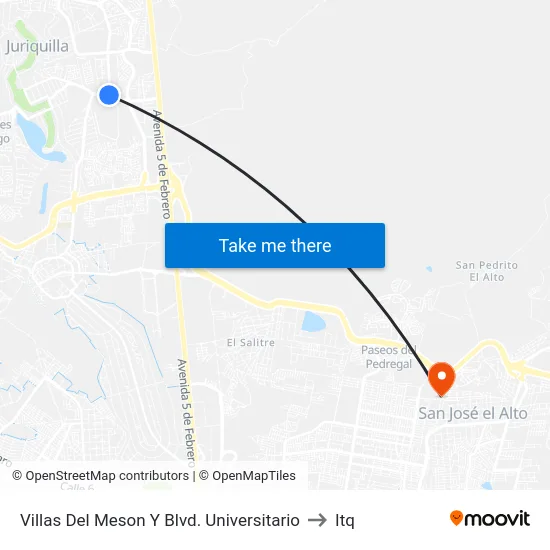 Villas Del Meson Y Blvd. Universitario to Itq map