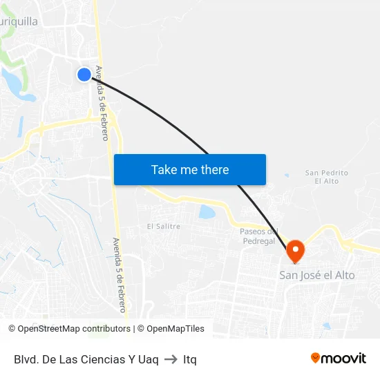 Blvd. De Las Ciencias Y Uaq to Itq map