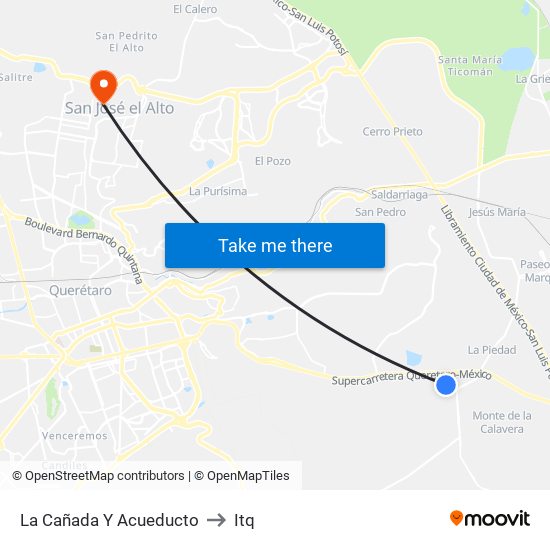 La Cañada Y Acueducto to Itq map