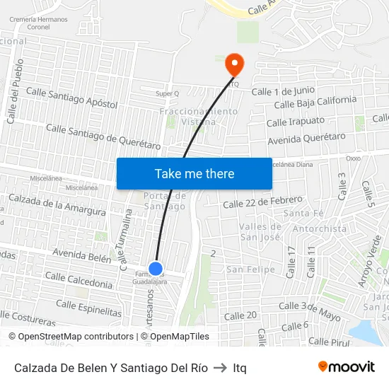 Calzada De Belen Y Santiago Del Río to Itq map