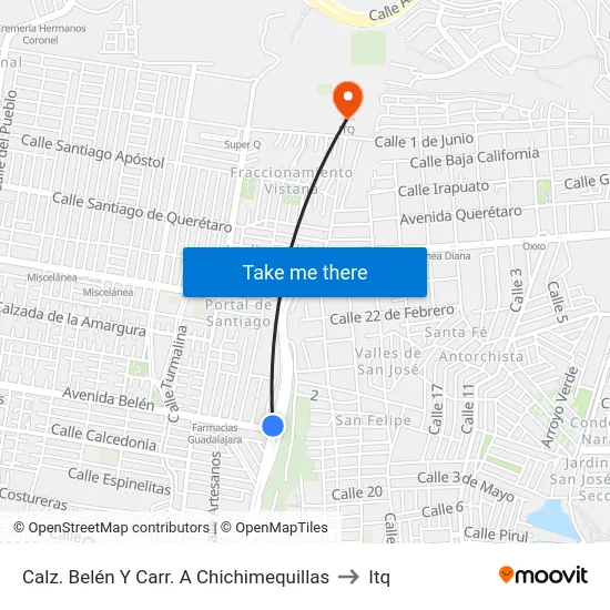 Calz. Belén Y Carr. A Chichimequillas to Itq map